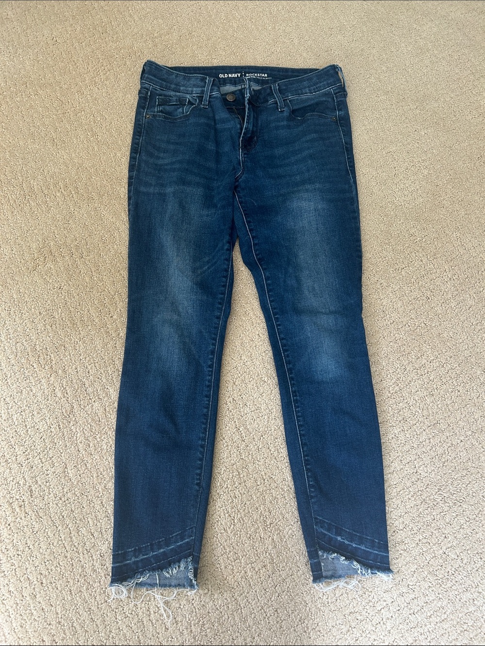 Old Navy Women's Dark Indigo Mid-rise Skinny Jeans with Frayed Hem